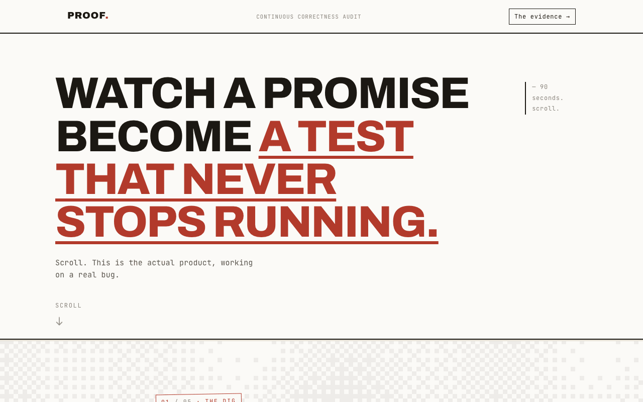 Watch It Work: giant black-and-red caps, 'WATCH A PROMISE BECOME A TEST THAT NEVER STOPS RUNNING.'